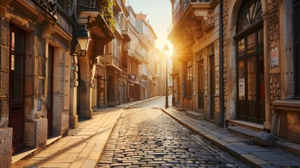 Obraz premium beautiful sunrise a European town