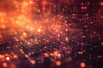 Fototapeta premium A city street with a dark background and multiple bright lights from buildings and cars