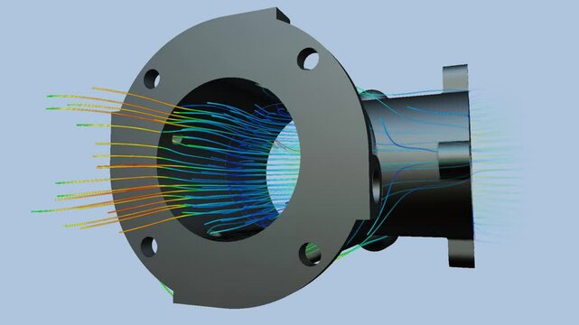 CFD simulation Computational fluid dynamics - Mechanical pipe fitting airflow simulation