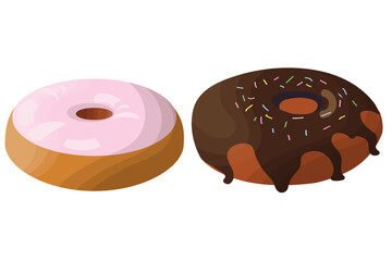 Donuts. Round buttery sweet pastries decorated with confectionery pamada. Delicious national American dessert.