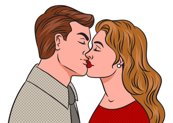 kissing couple in love pop art retro PNG illustration. Comic book style imitation.