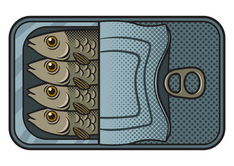 canned fish pop art retro PNG illustration. Comic book style imitation.