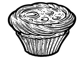 Pastel de nata traditional dessert portuguese egg custard tart pastry sketch engraving PNG illustration. T-shirt apparel print design. Scratch board imitation. Black and white hand drawn image.