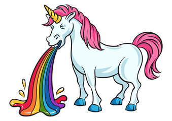 unicorn puke vomit rainbow pop art retro PNG illustration. Comic book style imitation.