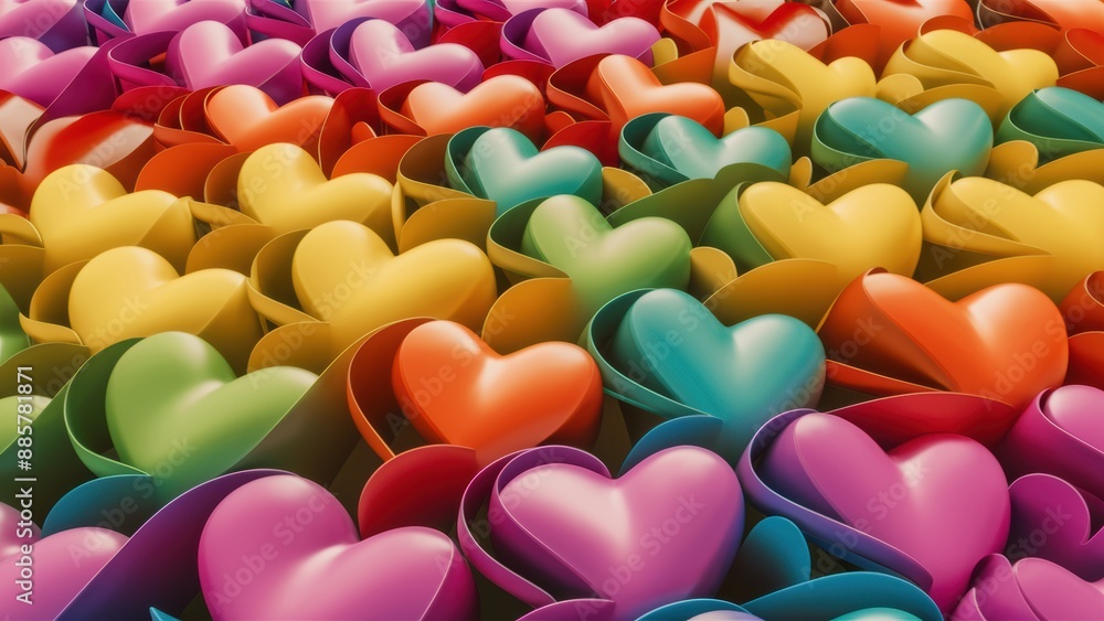 Poster a large number of colorful hearts are arranged in a pattern, ai