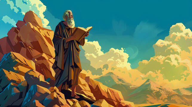 Moses on Mount Sinai, whom God called to deliver the Ten Commandments and establish laws.