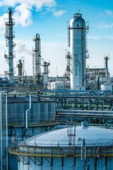 Obraz premium Oil and gas power plant refinery with storage tanks, showcasing production infrastructure