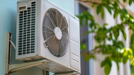 AC outside  wall unit outside on the wall, air conditioning  heat exchange compressor 
