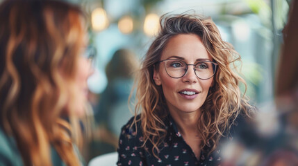 Fototapeta premium Modern businesswomen meeting with tablet for research in a stylish office