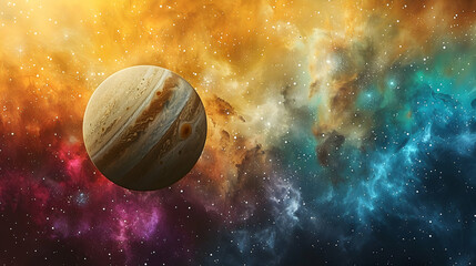 Fototapeta premium A solar planet surrounded by colorful cosmic dust and twinkling stars