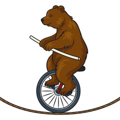 Circus bear rides tightrope on a unicycle. pop art retro PNG illustration. Comic book style imitation. © Oleksandr Pokusai