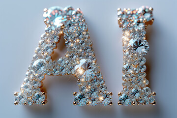 Sparkling AI letters made of diamonds and gems artificial intelligence concept