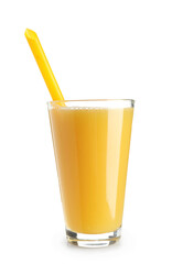 Glass of healthy orange juice on white background