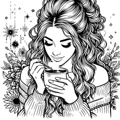 woman is drinking hot tea v7