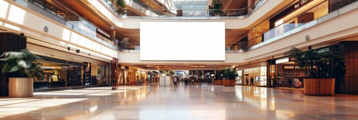 Ultra sharp photo of empty mockup signboard in bustling shopping center or business hub