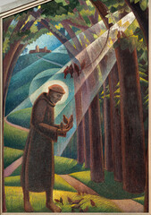 PERUGIA, ITALY - MAY 16, 2024: The modern paint of St. Francis of Assisi Preaching (part of...