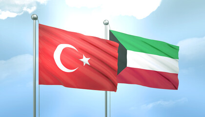 Turkey and Kuwait Flag Together A Concept of Relations