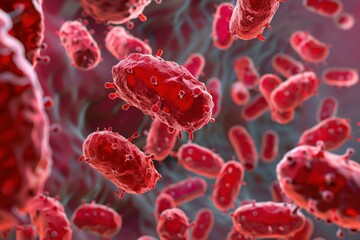 Illustration of acinetobacter baumannii bacteria in close up 3d rendering. A microscopic bacterium with antibiotic resistance causing infection in healthcare settings. Hospitals