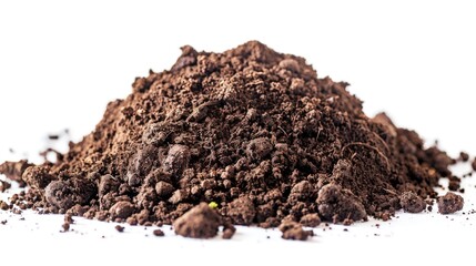 A pile of dirt sits on top of a white surface, with no surrounding context