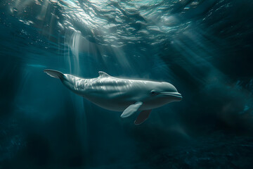 Fototapeta premium Tranquil Beluga Whale Underwater