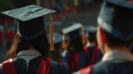 A close-up view of a person wearing a graduation cap and gown, suitable for academic or celebratory use