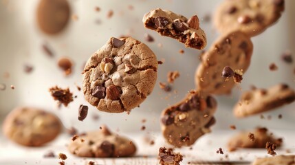 Dynamic Chocolate Nut Cookies in Motion