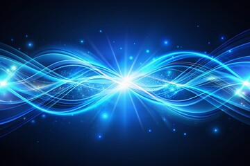 Fototapeta premium Vibrant blue light speed motion background with futuristic energy vector design, abstract glowing waveform, and dynamic wispy lines for wallpaper and banner design.