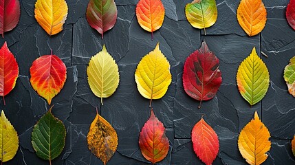 Obraz premium Vibrant Colorful Autumn Leaves Pattern on Black Background