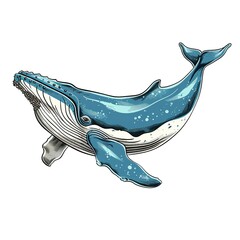 blue whale Retro animal fashion cartoon isolated whitebackground