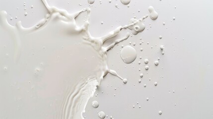 A small amount of milk has been spilled onto a white surface, creating a small puddle