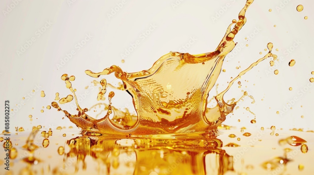 Poster a small amount of liquid splashes onto a clean white surface, creating a circular pattern