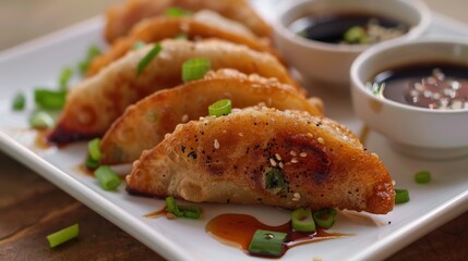 Beautifully Arranged Fried Dumplings with Soy Sauce