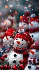 Snowmen standing in winter background