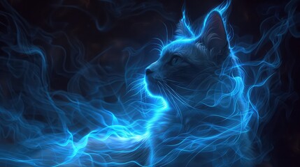 Soulful Cat in Neon Fire Illustration