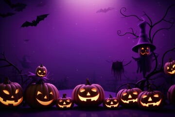 Fototapeta premium Halloween Jack O Lantern Border with Scarecrow