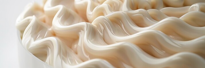 Obraz premium Close-up of creamy white cosmetic cream texture in wavy pattern, beauty and skincare background.