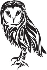 こちらを見るフクロウのトライバルアート