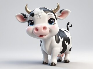 cute 3d baby cow isolated on white background.