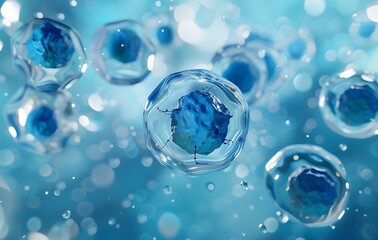 3D Render of Blue Cells in a Solution