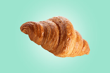 Fresh croissant on light green white background