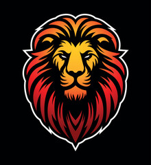Obraz premium Lion head line art vector illustration isolated on dark background. Lion face with mane hair logo design.