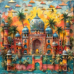 Obraz premium A Dreamy Mosaic of an Indian Palace