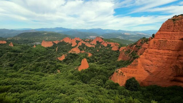 Las Medulas ancient roman gold mining site in Leon province Spain. Famous touristic place in Castile and Leon. High quality 4k footage