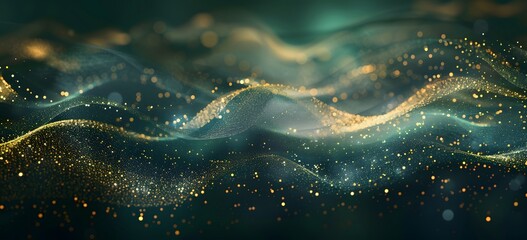 Abstract Green Gold Glitter Bokeh Background