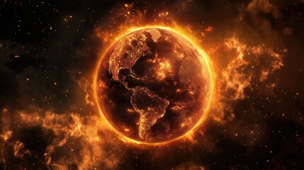 Obraz premium Earth on fire - Destruction of the planet Earth - Apocalypse concept