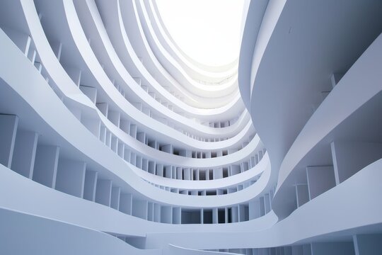 Modern White Building with Curved Balconies and a Bright Skylight, Abstract Exterior Architecture. - Powered by Adobe