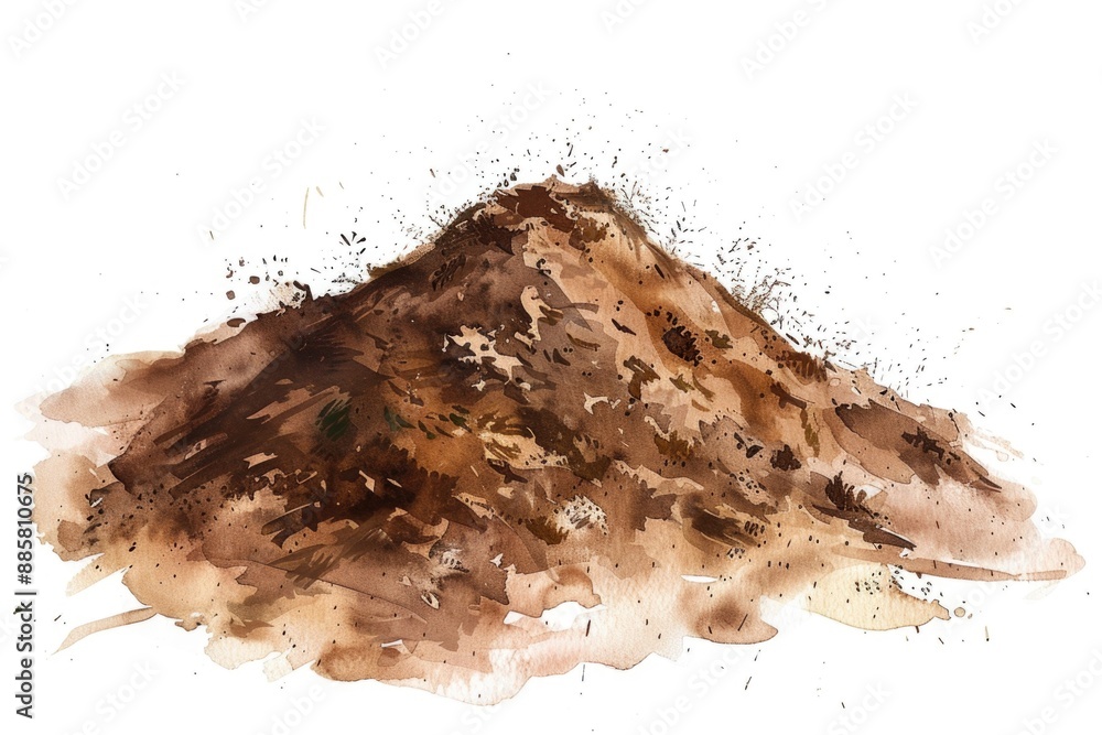 Poster a close-up view of a pile of dirt on a plain white background, suitable for use in design or educati