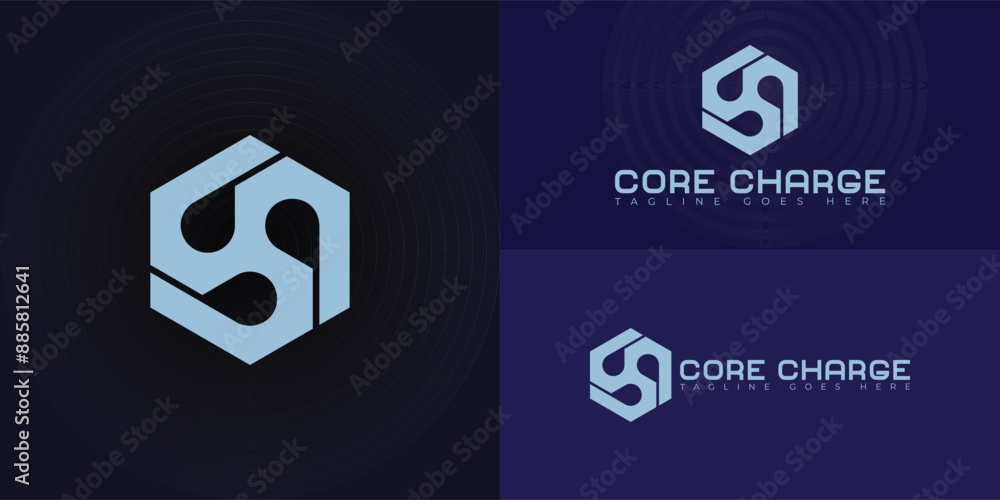 Poster abstract initial hexagon letter c or cc logo in blue color isolated on multiple background colors. t
