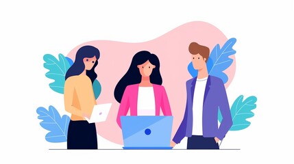 Fototapeta premium Pure employment principles, a serene and focused office atmosphere, employees working harmoniously, embodying the core matter of professional excellence, flat design illustration