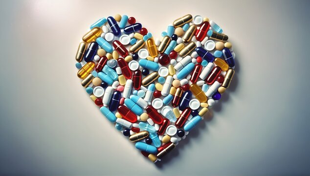 coraz&oacute;n formado de pastillas, capsulas, pildoras y comprimidos